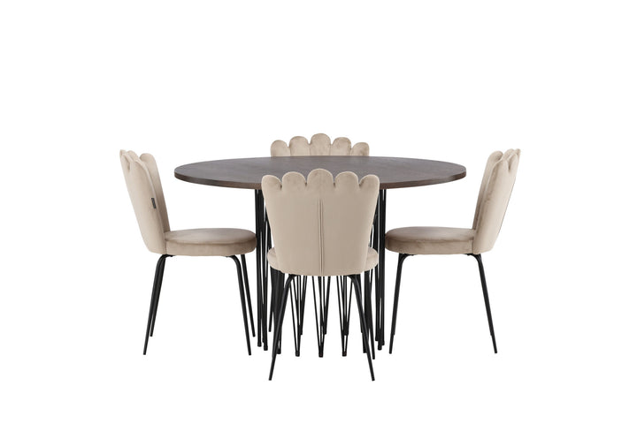 Venture Home Stone round Dining Table - Black / Mocca Veneer +Limhamn Light Chair - Black / Beige Velvet _4