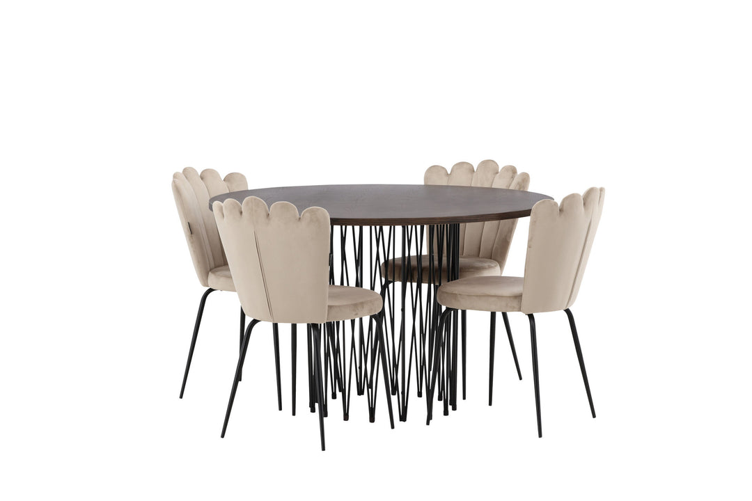 Venture Home Stone round Dining Table - Black / Mocca Veneer +Limhamn Light Chair - Black / Beige Velvet _4