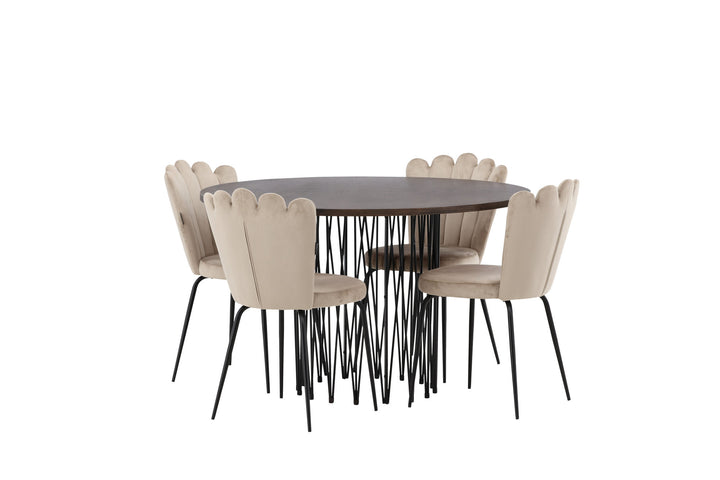 Venture Home Stone round Dining Table - Black / Mocca Veneer +Limhamn Light Chair - Black / Beige Velvet _4
