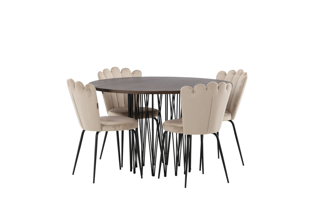 Venture Home Stone round Dining Table - Black / Mocca Veneer +Limhamn Light Chair - Black / Beige Velvet _4