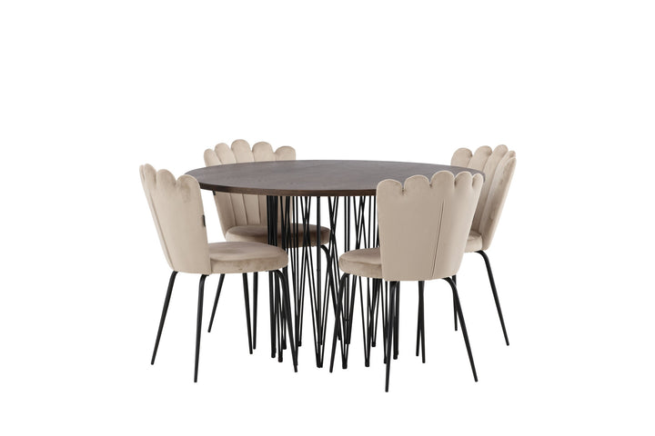 Venture Home Stone round Dining Table - Black / Mocca Veneer +Limhamn Light Chair - Black / Beige Velvet _4