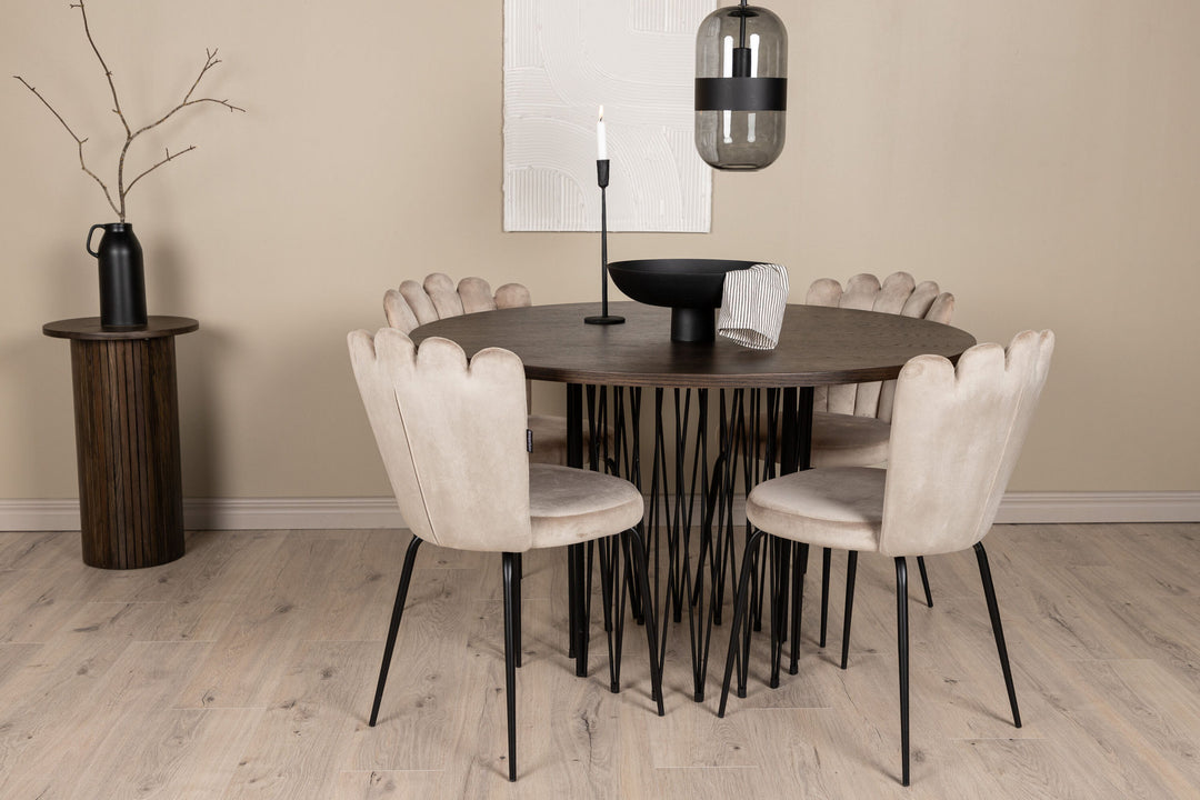 Venture Home Stone round Dining Table - Black / Mocca Veneer +Limhamn Light Chair - Black / Beige Velvet _4