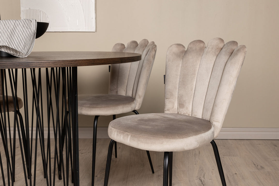 Venture Home Stone round Dining Table - Black / Mocca Veneer +Limhamn Light Chair - Black / Beige Velvet _4