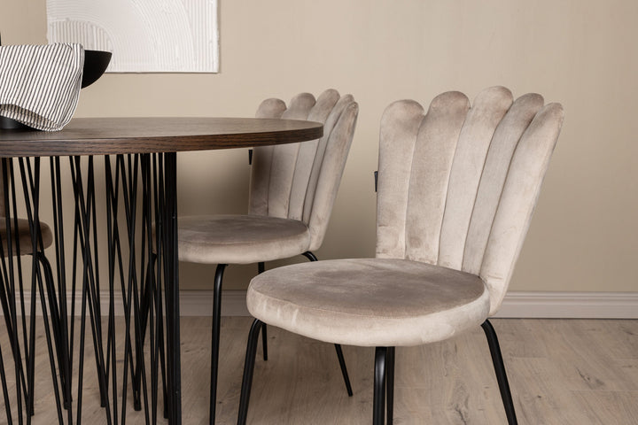 Venture Home Stone round Dining Table - Black / Mocca Veneer +Limhamn Light Chair - Black / Beige Velvet _4