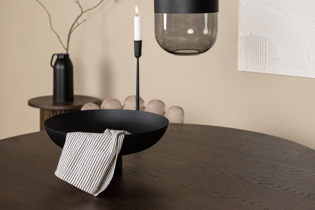 Venture Home Stone round Dining Table - Black / Mocca Veneer +Limhamn Light Chair - Black / Beige Velvet _4