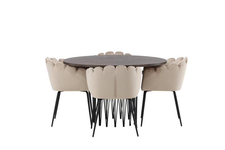 Venture Home Stone round Dining Table - Black / Mocca Veneer +Limhamn Chair - Black / Beige Velvet _4
