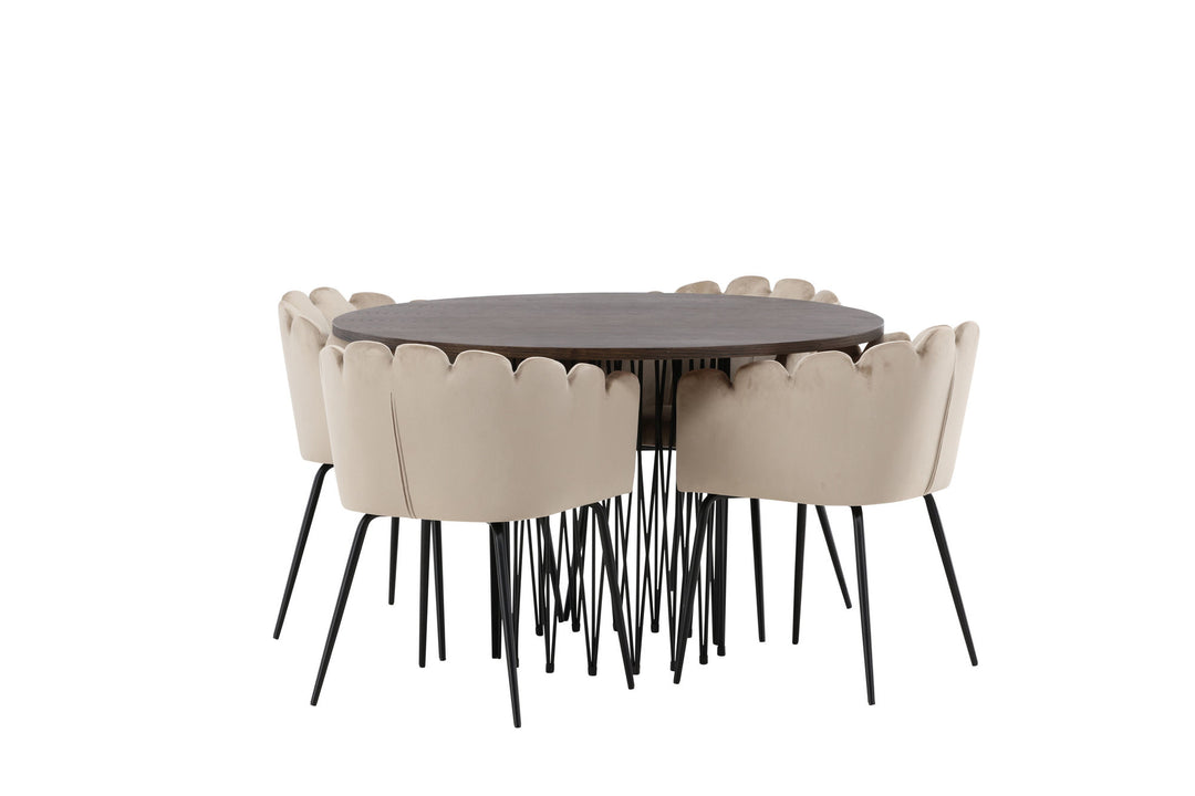 Venture Home Stone round Dining Table - Black / Mocca Veneer +Limhamn Chair - Black / Beige Velvet _4