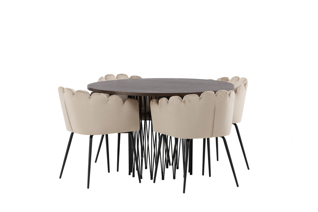 Venture Home Stone round Dining Table - Black / Mocca Veneer +Limhamn Chair - Black / Beige Velvet _4