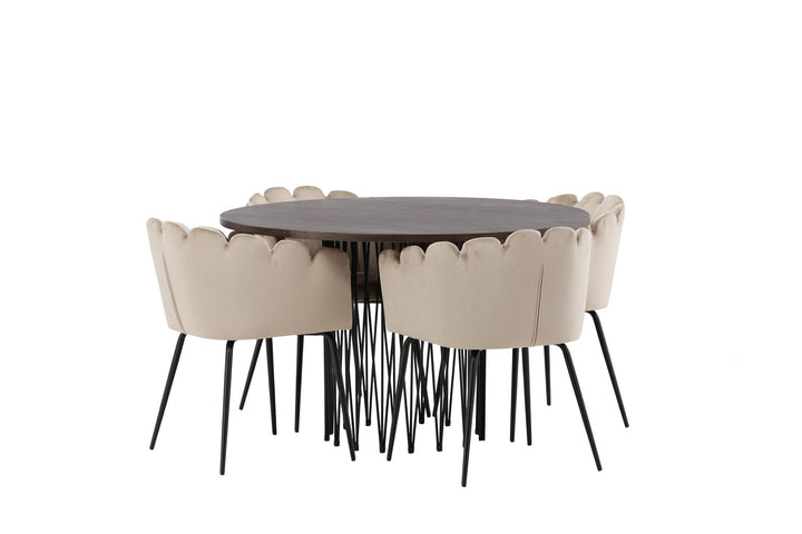 Venture Home Stone round Dining Table - Black / Mocca Veneer +Limhamn Chair - Black / Beige Velvet _4