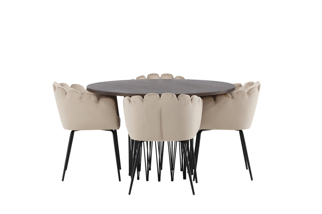 Venture Home Stone round Dining Table - Black / Mocca Veneer +Limhamn Chair - Black / Beige Velvet _4