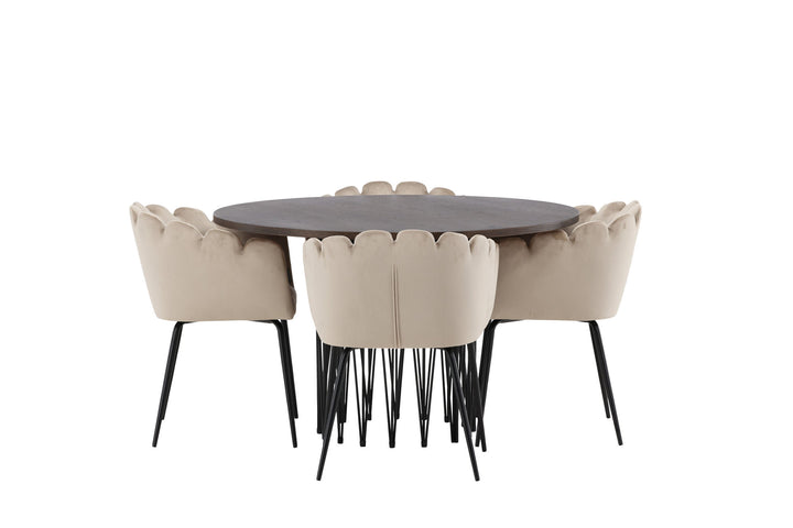 Venture Home Stone round Dining Table - Black / Mocca Veneer +Limhamn Chair - Black / Beige Velvet _4