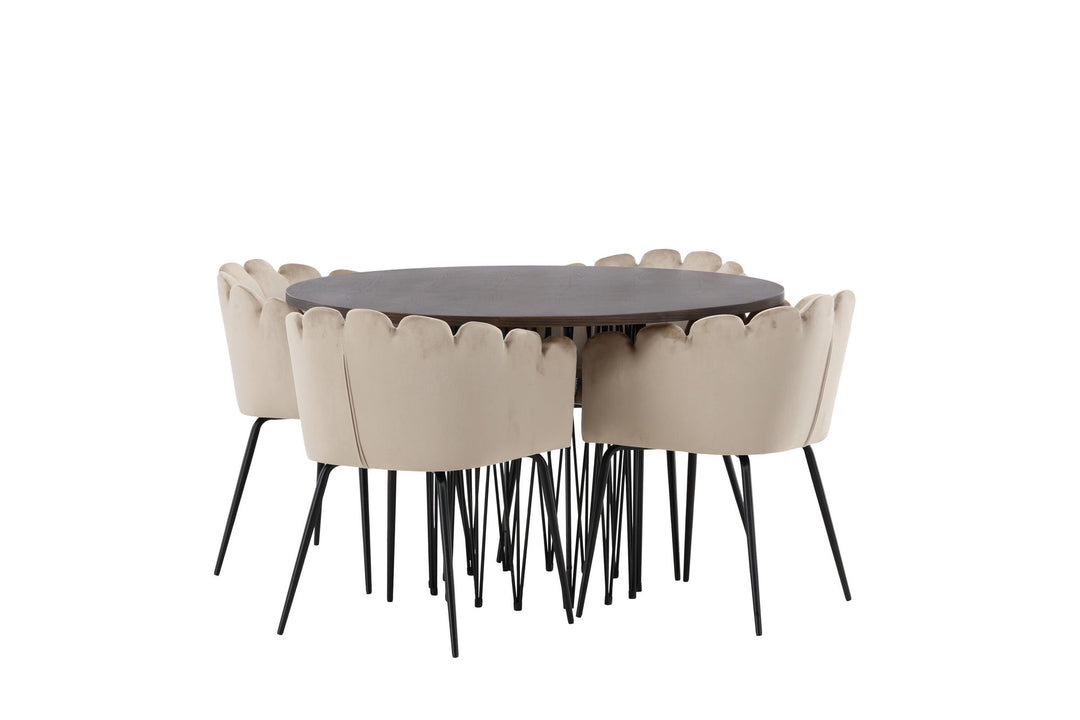 Venture Home Stone round Dining Table - Black / Mocca Veneer +Limhamn Chair - Black / Beige Velvet _4