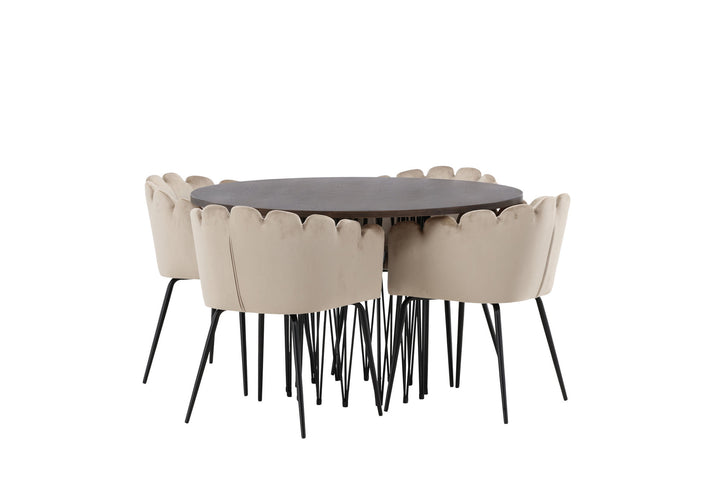 Venture Home Stone round Dining Table - Black / Mocca Veneer +Limhamn Chair - Black / Beige Velvet _4
