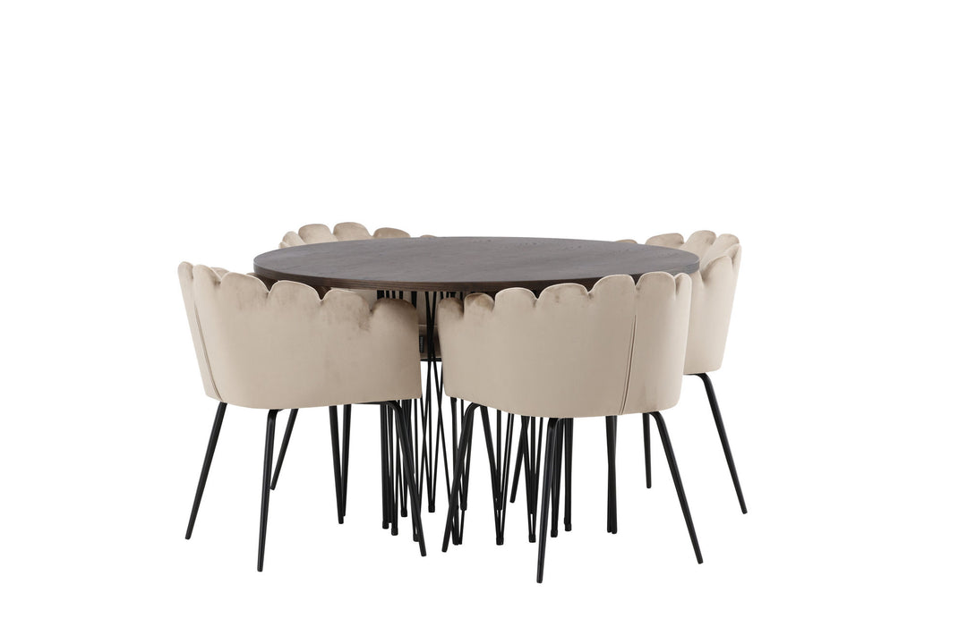 Venture Home Stone round Dining Table - Black / Mocca Veneer +Limhamn Chair - Black / Beige Velvet _4