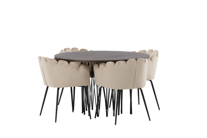Venture Home Stone round Dining Table - Black / Mocca Veneer +Limhamn Chair - Black / Beige Velvet _4