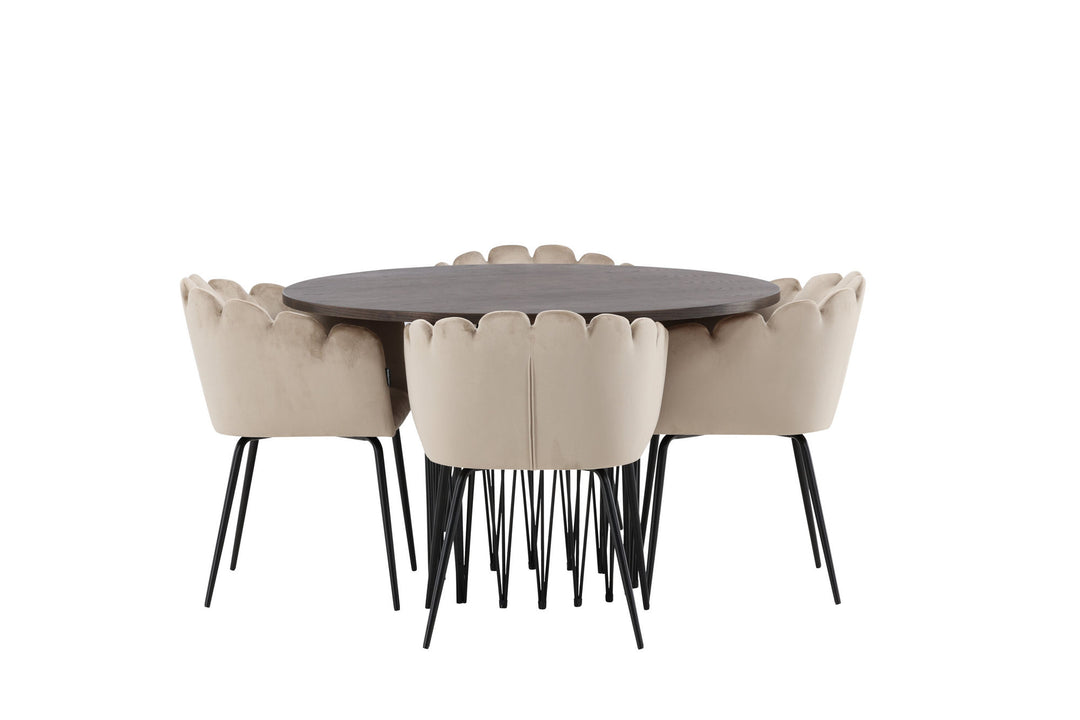 Venture Home Stone round Dining Table - Black / Mocca Veneer +Limhamn Chair - Black / Beige Velvet _4
