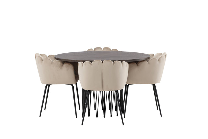 Venture Home Stone round Dining Table - Black / Mocca Veneer +Limhamn Chair - Black / Beige Velvet _4