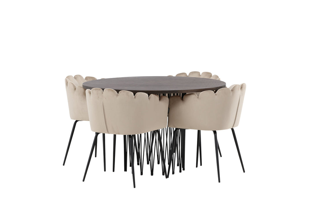 Venture Home Stone round Dining Table - Black / Mocca Veneer +Limhamn Chair - Black / Beige Velvet _4