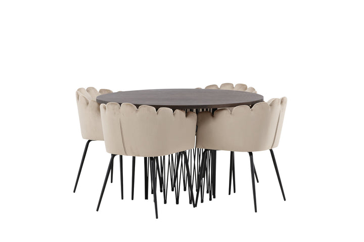 Venture Home Stone round Dining Table - Black / Mocca Veneer +Limhamn Chair - Black / Beige Velvet _4