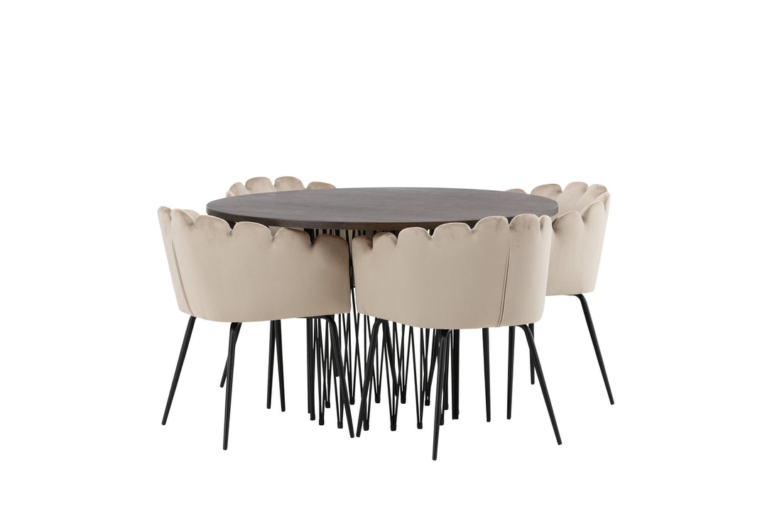 Venture Home Stone round Dining Table - Black / Mocca Veneer +Limhamn Chair - Black / Beige Velvet _4