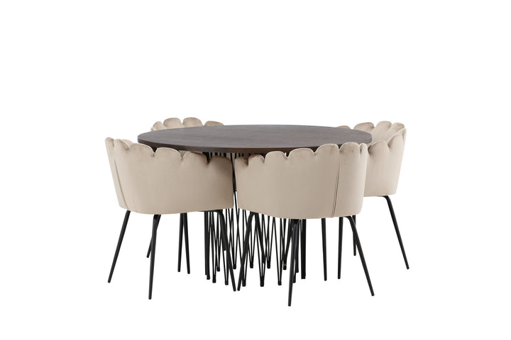 Venture Home Stone round Dining Table - Black / Mocca Veneer +Limhamn Chair - Black / Beige Velvet _4