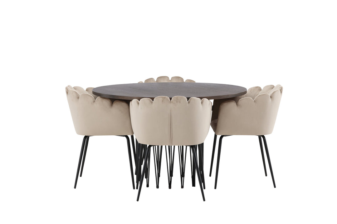 Venture Home Stone round Dining Table - Black / Mocca Veneer +Limhamn Chair - Black / Beige Velvet _4