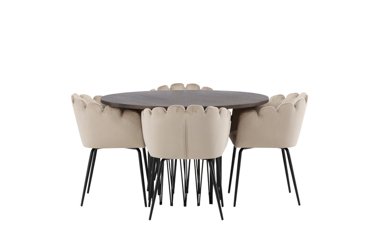Venture Home Stone round Dining Table - Black / Mocca Veneer +Limhamn Chair - Black / Beige Velvet _4
