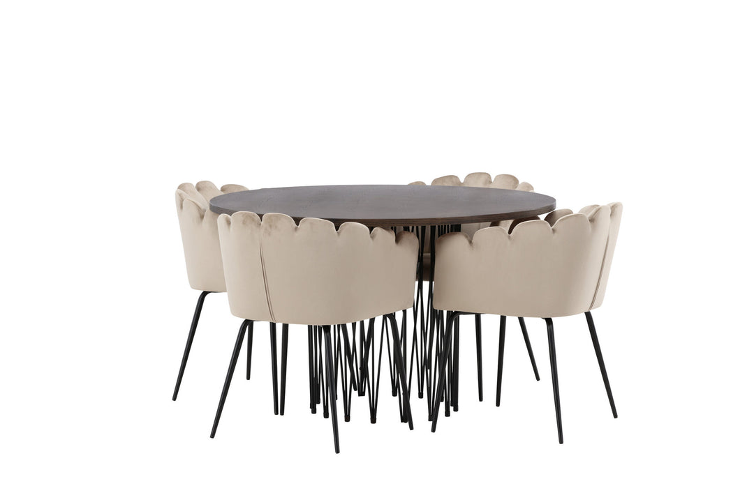Venture Home Stone round Dining Table - Black / Mocca Veneer +Limhamn Chair - Black / Beige Velvet _4