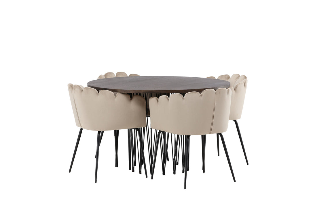 Venture Home Stone round Dining Table - Black / Mocca Veneer +Limhamn Chair - Black / Beige Velvet _4