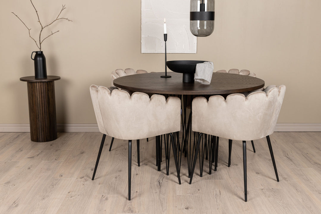 Venture Home Stone round Dining Table - Black / Mocca Veneer +Limhamn Chair - Black / Beige Velvet _4