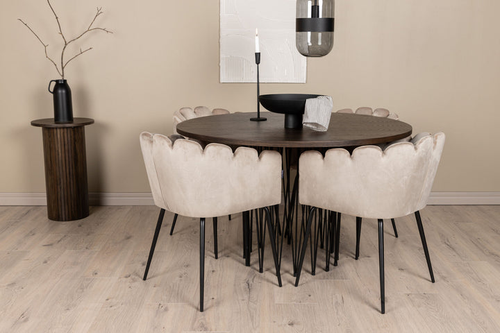 Venture Home Stone round Dining Table - Black / Mocca Veneer +Limhamn Chair - Black / Beige Velvet _4