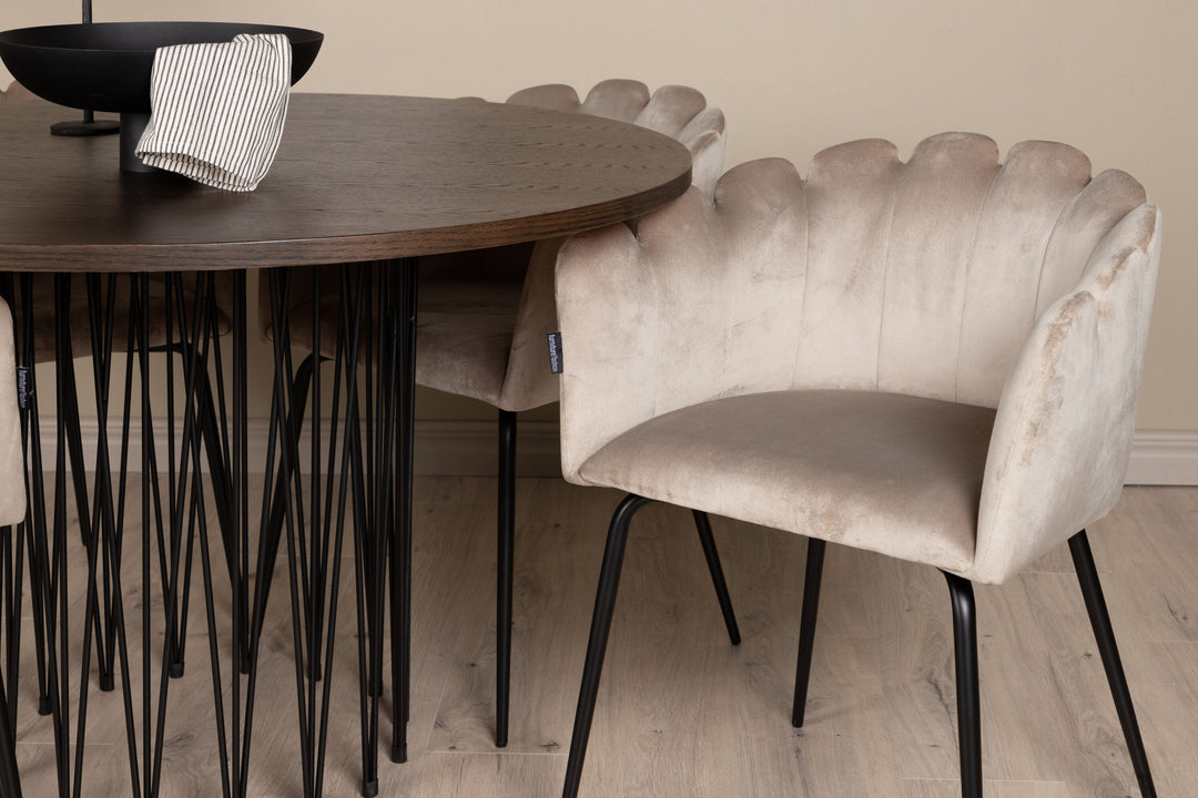 Venture Home Stone round Dining Table - Black / Mocca Veneer +Limhamn Chair - Black / Beige Velvet _4