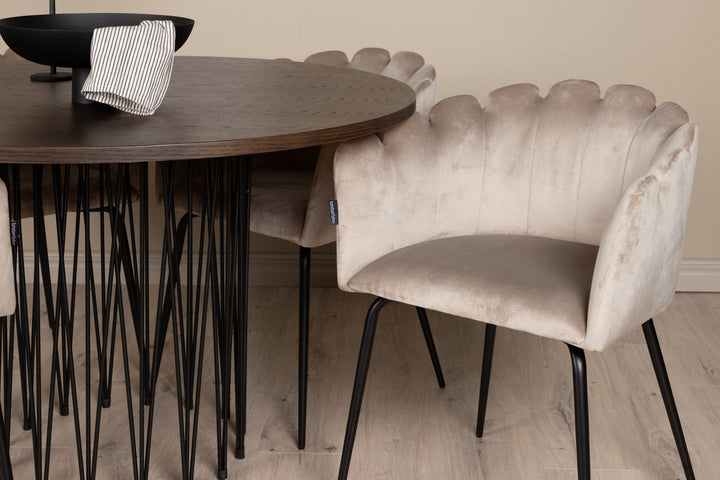 Venture Home Stone round Dining Table - Black / Mocca Veneer +Limhamn Chair - Black / Beige Velvet _4