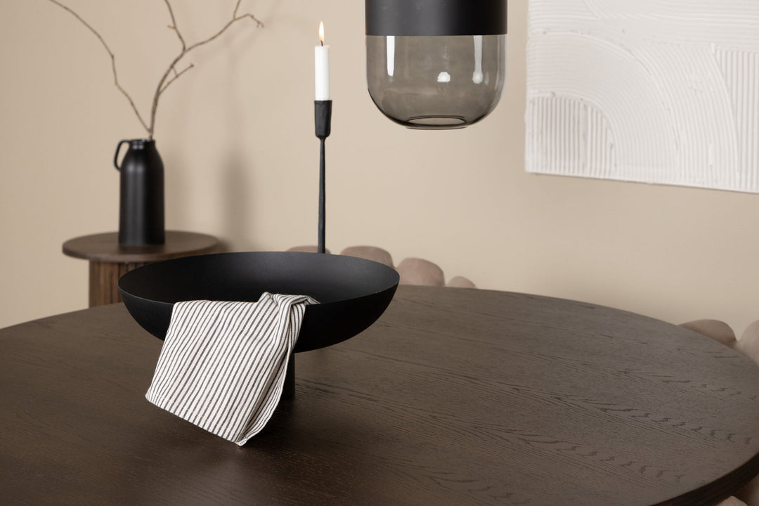 Venture Home Stone round Dining Table - Black / Mocca Veneer +Limhamn Chair - Black / Beige Velvet _4
