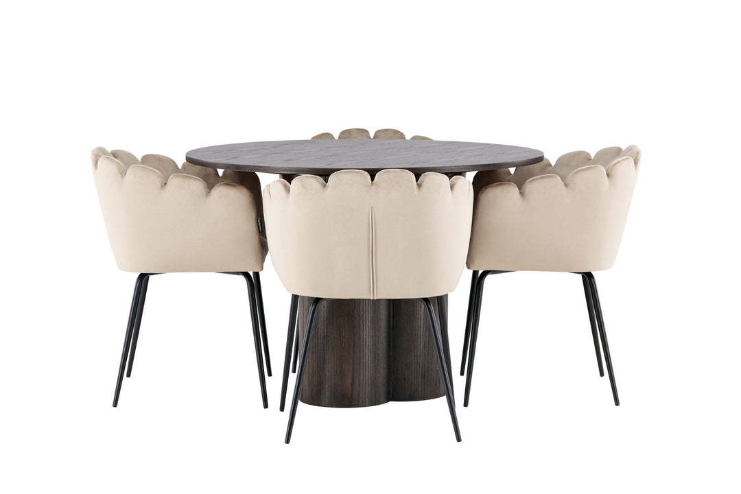 Venture Home OliviaDiningTable-Mocca/MoccaVeneer+LimhamnChair-Black/BeigeVelvet_4