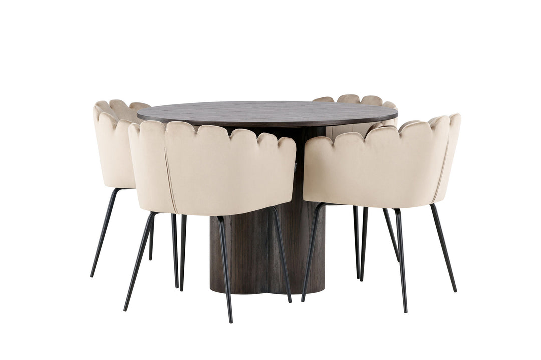 Venture Home OliviaDiningTable-Mocca/MoccaVeneer+LimhamnChair-Black/BeigeVelvet_4