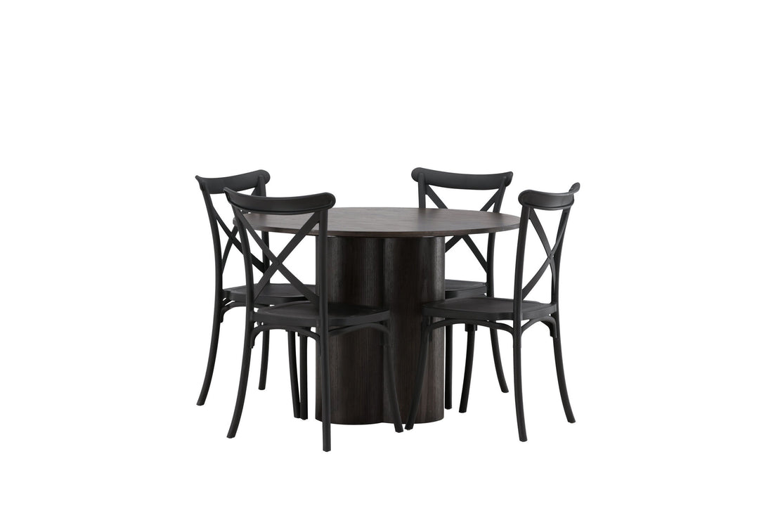 Venture Home OliviaDiningTable-Mocca/MoccaVeneer+CrosettDiningChair-MatteBlack/MatteBlackPlastic_4