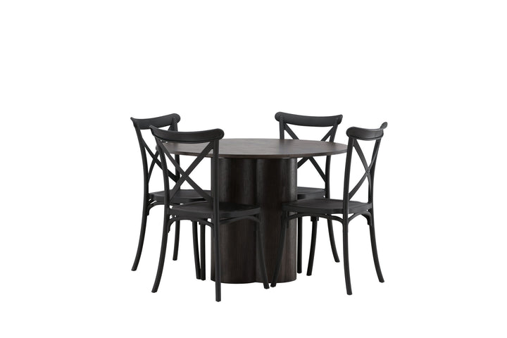 Venture Home OliviaDiningTable-Mocca/MoccaVeneer+CrosettDiningChair-MatteBlack/MatteBlackPlastic_4