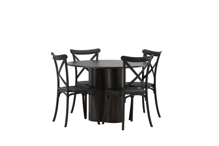 Venture Home OliviaDiningTable-Mocca/MoccaVeneer+CrosettDiningChair-MatteBlack/MatteBlackPlastic_4