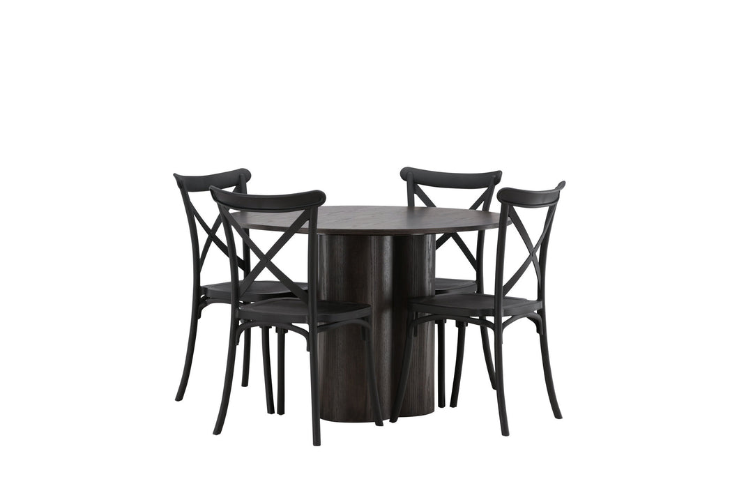 Venture Home OliviaDiningTable-Mocca/MoccaVeneer+CrosettDiningChair-MatteBlack/MatteBlackPlastic_4