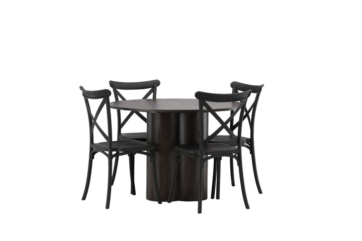 Venture Home OliviaDiningTable-Mocca/MoccaVeneer+CrosettDiningChair-MatteBlack/MatteBlackPlastic_4