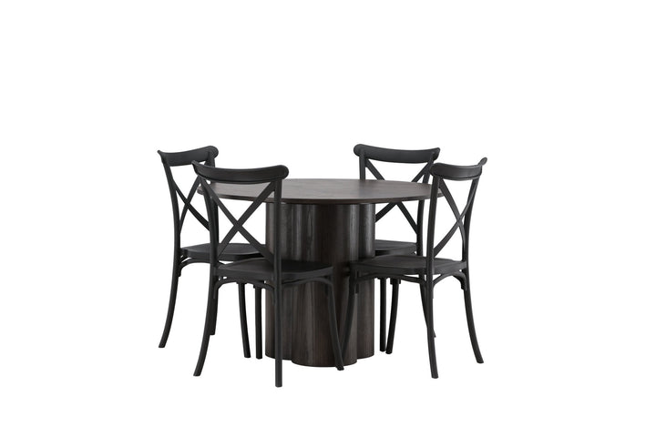 Venture Home OliviaDiningTable-Mocca/MoccaVeneer+CrosettDiningChair-MatteBlack/MatteBlackPlastic_4