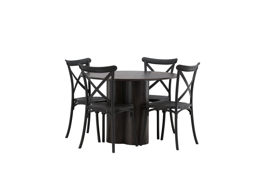 Venture Home OliviaDiningTable-Mocca/MoccaVeneer+CrosettDiningChair-MatteBlack/MatteBlackPlastic_4