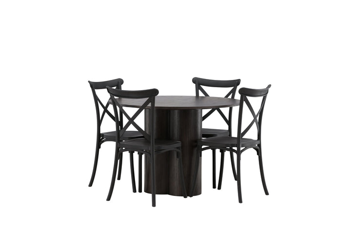 Venture Home OliviaDiningTable-Mocca/MoccaVeneer+CrosettDiningChair-MatteBlack/MatteBlackPlastic_4