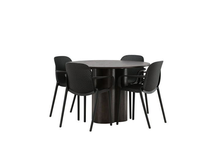 Venture Home OliviaDiningTable-Mocca/MoccaVeneer+BaltimoreDiningChair-Black/BlackPlastic_4