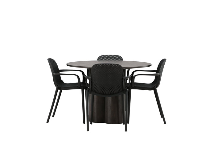 Venture Home OliviaDiningTable-Mocca/MoccaVeneer+BaltimoreDiningChair-Black/BlackPlastic_4