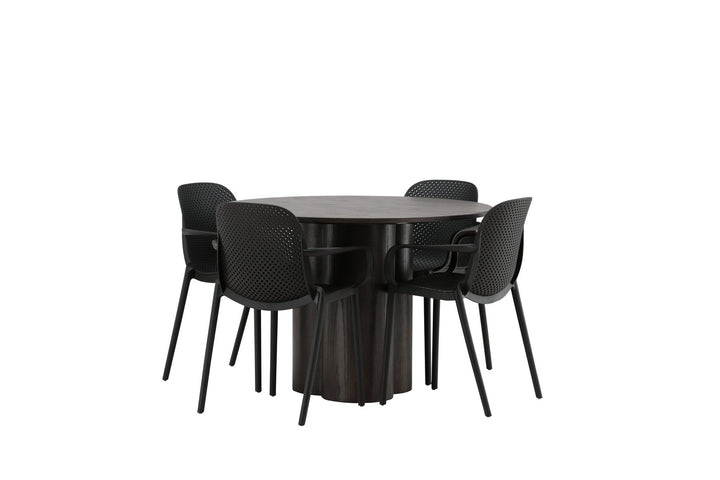 Venture Home OliviaDiningTable-Mocca/MoccaVeneer+BaltimoreDiningChair-Black/BlackPlastic_4