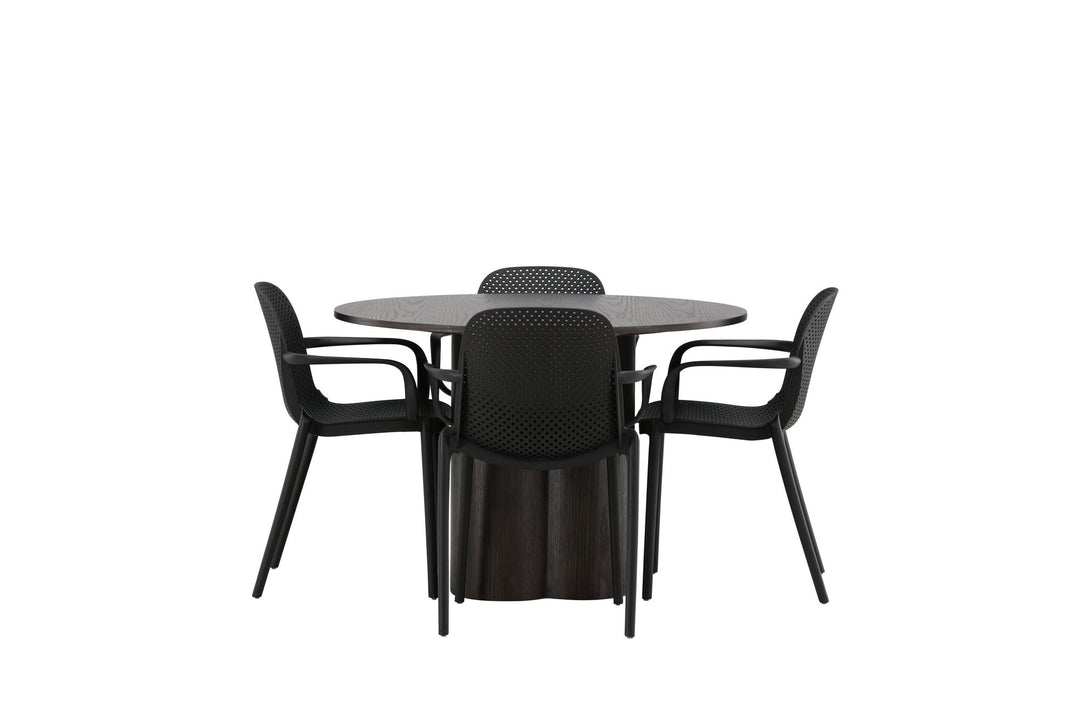 Venture Home OliviaDiningTable-Mocca/MoccaVeneer+BaltimoreDiningChair-Black/BlackPlastic_4