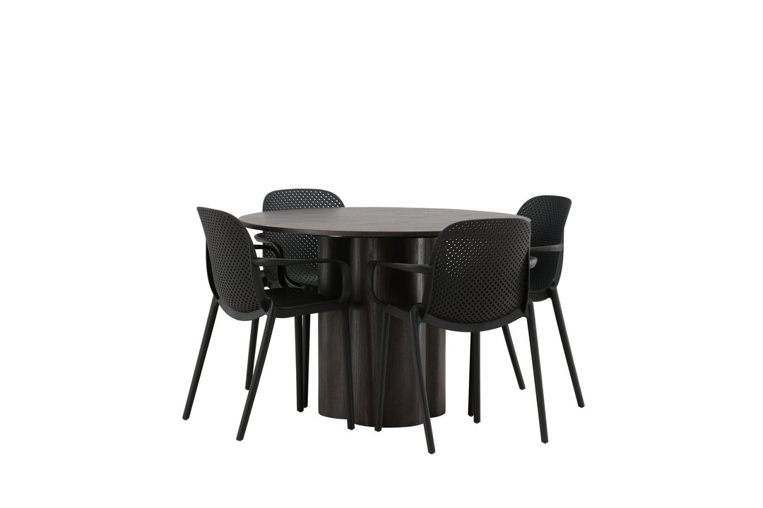 Venture Home OliviaDiningTable-Mocca/MoccaVeneer+BaltimoreDiningChair-Black/BlackPlastic_4