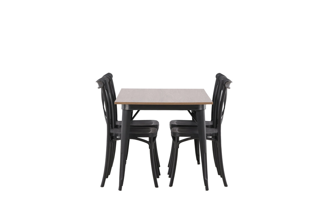 Venture Home Tempe Dining Table - Black / Walnut MDF +Crosett Dining Chair - Matte Black / Matte Black Plastic _4